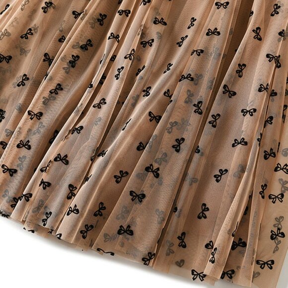 Whimsical Women's A-Line Tulle Midi Skirt with Fairy Pattern - Bowknot Khaki - Picture 5 of 5